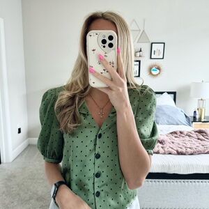 zara green polka dot top